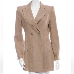 Authentic CHANEL Linen Jacket - Khaki - Double Button Waist - Tailored - Sz 4/6